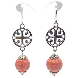 Orange and Pink Flowers with Silver Pendant Earrings